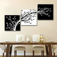 Imagem da promoção Kit Quadros Decorativos Mosaico 3 Peças Trio Preto Branco Floral Flor Vintage Presente Modular