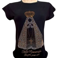 Imagem da promoção Camisa Camiseta blusa Baby Look Nossa senhora de Aparecida Preta