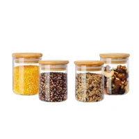 Imagem da promoção Kit 4 potes de vidro com tampa de bambu herméticos para mantimentos empilháveis 300ml