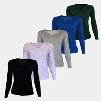 Imagem da promoção Kit 5 Peças Blusa Feminina Manga Longa Lisa Melhor Qualidade