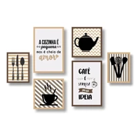 Imagem da promoção Kit 6 Quadros Decorativos Para Sala Quarto Copa Cozinha Cantinho do Café Frases
