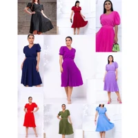 Imagem da promoção Vestido Plissada Lisa Midi Rodado Moda Evangelic Com Cinto-003