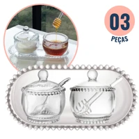 Imagem da promoção Kit 3 Peças Açucareiro Meleira E Travessa Cristal Pearl Bolinha Wolff