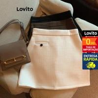 Imagem da promoção Lovito Casual Saia Feminina Lisa Assimétrica Bolso LNE40567