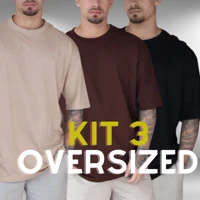 Imagem da promoção Kit 3 Camiseta Lisa Oversized Masculina Streetwear