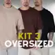 Kit 3 Camiseta Lisa Oversized Masculina Streetwear em oferta
