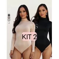 Imagem da promoção KIT 2 Body Feminino manga longa gola alta Cacharrel Segunda Pele Suplex Premium Moda Bory Bore