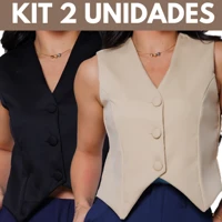 Imagem da promoção Kit 2 Colete Alfaiataria Feminino Forrado com Botões Forrado