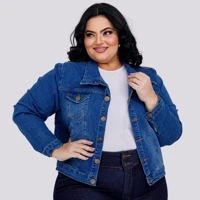 Imagem da promoção Jaqueta jeans plus size detalhe costura bolso com lycra