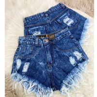 Imagem da promoção Shorts Jeans Feminino Cintura Alta Cos Alto Desfiado Destroyed Lancamento