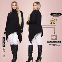 Imagem da promoção Camisa Feminia Gola Alta Soltinha Blusa Manga Longa De Inverno Com PONTA