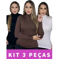 Imagem da promoção Kit 3 Blusa Feminina Segunda Pele Cacharrel Gola Alta Manga Longa Viscolycra Térmica