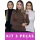 Kit 3 Blusa Feminina Segunda Pele Cacharrel Gola Alta Manga Longa Viscolycra Térmica em oferta
