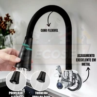 Imagem da promoção Torneira cozinha parede preta/Prateado flexível Duplo Jato Cone 1/4 de Volta