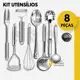 Kit Utensílios 8 Peças Garfo Amassador Descascador Escumadeira Pegador de Macarrão Concha de Feijão em oferta