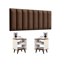 Imagem da promoção Cabeceira Cama Casal 140cm Kit c/ 2 Mesa de Cabeceira Off/Canela