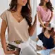 Lovito Camiseta Elegante Lisa Com Decote Em V Para Mulheres em oferta