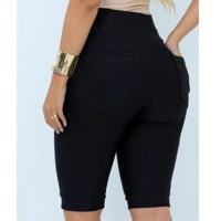 Imagem da promoção Bermudas Malha Jeans cotton cintura alta com barinha virada na perna comprimento ate o joelho