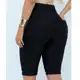 Bermudas Malha Jeans cotton cintura alta com barinha virada na perna comprimento ate o joelho em oferta