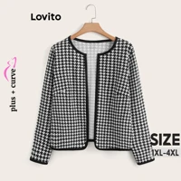 Imagem da promoção Lovito Jaqueta Curva Plus Size Casual Houndstooth Chanel Estilo Jaqueta Para Mulheres