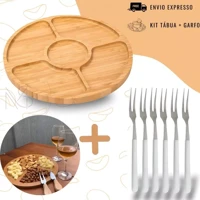 Imagem da promoção Kit Petisqueira Redonda + 6 Garfos Para Frios e Queijos Gamela MDF