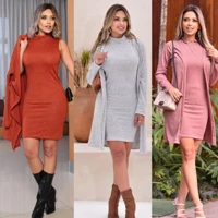Imagem da promoção Conjunto Feminino Vestido Tubinho Cardigan Gola Alta Lanzinha Premium