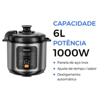 Imagem da promoção Panela Pressão Elétrica Gaabor 6L | Inox | 1000W | 8 Funções | Multifuncional | Digital