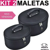Imagem da promoção Kit Maleta 2 Nécessaires Frasqueiras Maquiagem Esmaltes Preto Fashion