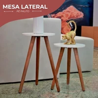 Imagem da promoção Mesa De Canto Redonda Pé Palito Mdf Branca Preta