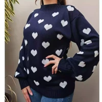 Imagem da promoção Blusa Frio De Tricô/Tricot Feminina 2025 Jacard De Coração Moda Inverno