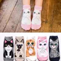 Imagem da promoção 5 Pares De Meias Fofas De Gato Para Mulheres – Casuais Respiráveis De Animais De Desenho Animado