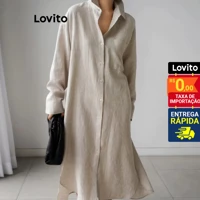 Imagem da promoção Lovito Elegante Vestido com Botões Frontais e Fenda para Mulheres