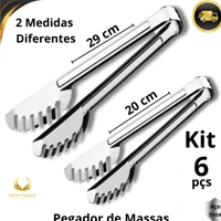 Imagem da promoção Kit 6 Pegador Aço Inox Premium 20 e 29cm Para Salada Salgados Macarrão Utensílio Cozinha Restaurante
