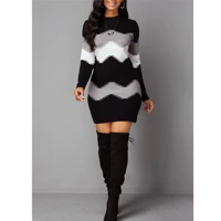 Imagem da promoção Moda Feminina De Outono Impressão Vestido De Malha De Manga Comprida O-neck Elegante Bodycon Mini Ve