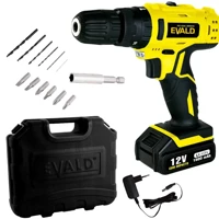 Imagem da promoção Parafusadeira Furadeira Bateria 12V com Impacto Bivolt PFE-012EVI Maleta e Kit EVALD