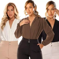 Imagem da promoção Body transpassado manga longa trabalho casual decote tendência moda blogueira elegante boho chic