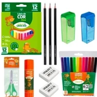 Imagem da promoção Kit Escola Leo&Leo - Lápis Mini 12 Cores+3 Lápis Escrever+2 Apontador Depósito+Tesoura+Cola Bastão+C