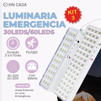 Imagem da promoção Kit 3 Luminária Emergência Lâmpada 30 ou 60 Leds Recarregável Bivolt Luz Branca