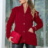Imagem da promoção Casaco de Lã Feminino com Botão e Bolso Tricot Moda