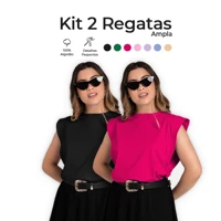 Imagem da promoção Kit 2 Regatas Feminina Ampla com Pespontos e Cava Lateral 100 Algodão Modelagem Soltinha - Moda Blog