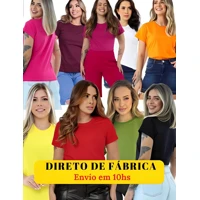 Imagem da promoção Kit 10 T shirt Algodão 100% Camiseta Feminina Babylook Basica sem estampa Blusinha Manga Curta