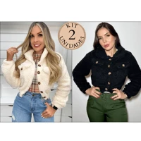 Imagem da promoção Kit 2 Casaco Teddy Cropped Casaquinho Blusa de Frio Curta Feminina Quentinha Ted Blogueira Curto