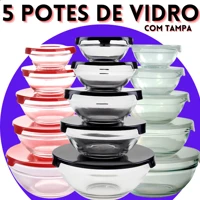 Imagem da promoção Conjunto Tigela Vidro Bowl Marmita Tampa 5 Peças Herméticos