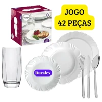 Imagem da promoção Aparelho Jantar 42 Peças Jantar C/ 06 Prato Vidro Duralex Fundo Petala+06 Raso+06 Sobremesa+06 Copos