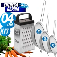 Imagem da promoção Kit 04 Peneiras Inox Coador 14cm 16m 18cm Fatiador Ralador 4 Faces Alimentos Utensílios Cozinha Linh