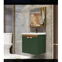 Imagem da promoção Conjuto Pallas Gabinete De Banheiro Com Espelheira E Cuba Pia Branco Móvel Verde Oliva Quantidade De