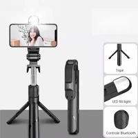 Imagem da promoção Bastão Pau de selfie Tripé Retrátil Com Luz LED Controle Bluetooth Celular JIMMY