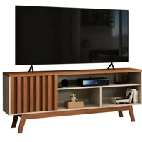 Imagem da promoção Rack para TV Até 55 Polegadas Ripado Hungria Retrô 1 Porta 1 Prateleira Off White/Freijó - Panorama