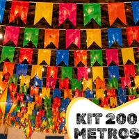 Imagem da oferta Kit 200m Bandeirinhas Festa Junina Plástico Resistente Decoração São João