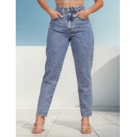 Imagem da oferta Calça Mom Jeans Feminina Cintura Alta Marmorizada